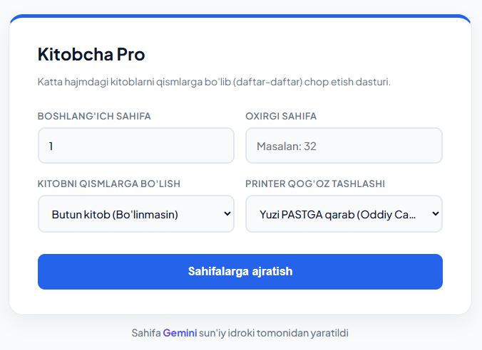 Kitobcha sahifalash sahifasi